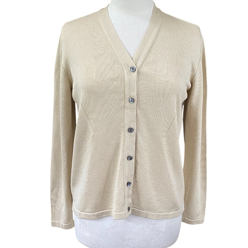 Doncaster Silk Quiet Luxury Button Cardigan Cream Capsule Minimalist Old Money-S